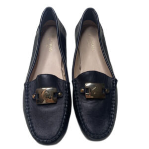 Kate Spade Loafers Size 6.5 Carmen Pebbled Leather Flex Slip On Flat Black Gold